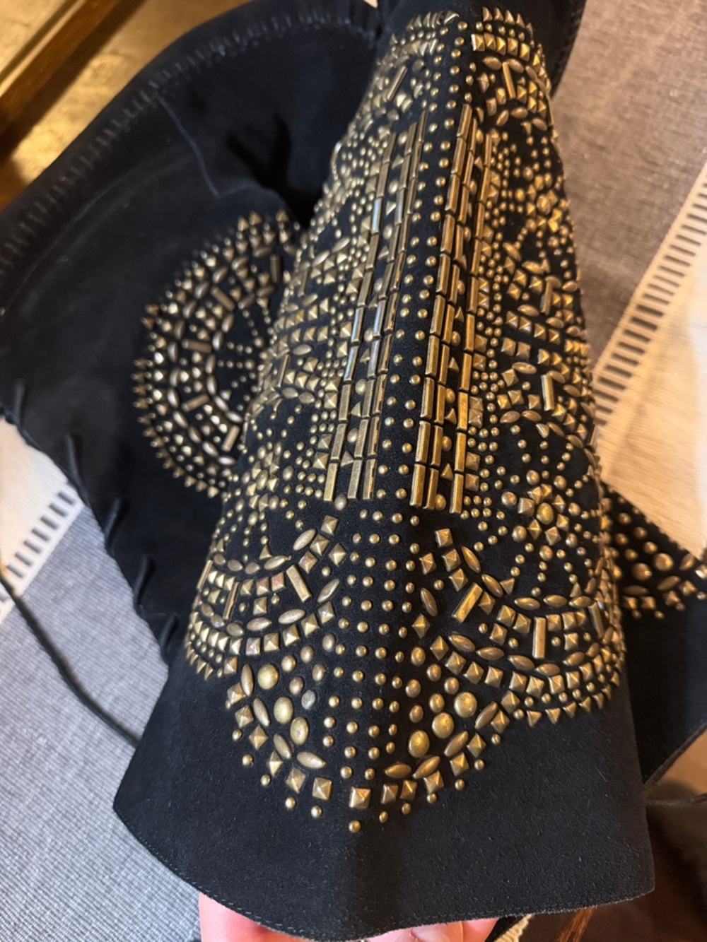 Jeffrey Campbell Black Suede Lace-Up Boots with Gold Stud Embellishments - Picture 5 of 6